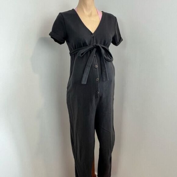 Maternity Utility Sweat Jumpsuit Gray Grey Size Small One Piece Belt so Cozy - Picture 1 of 9